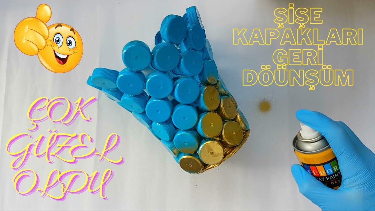 PLASTİK ŞİŞE KAPAKLARI İLE HARİKA BİR VAZO YAPIMI I RECYCLE