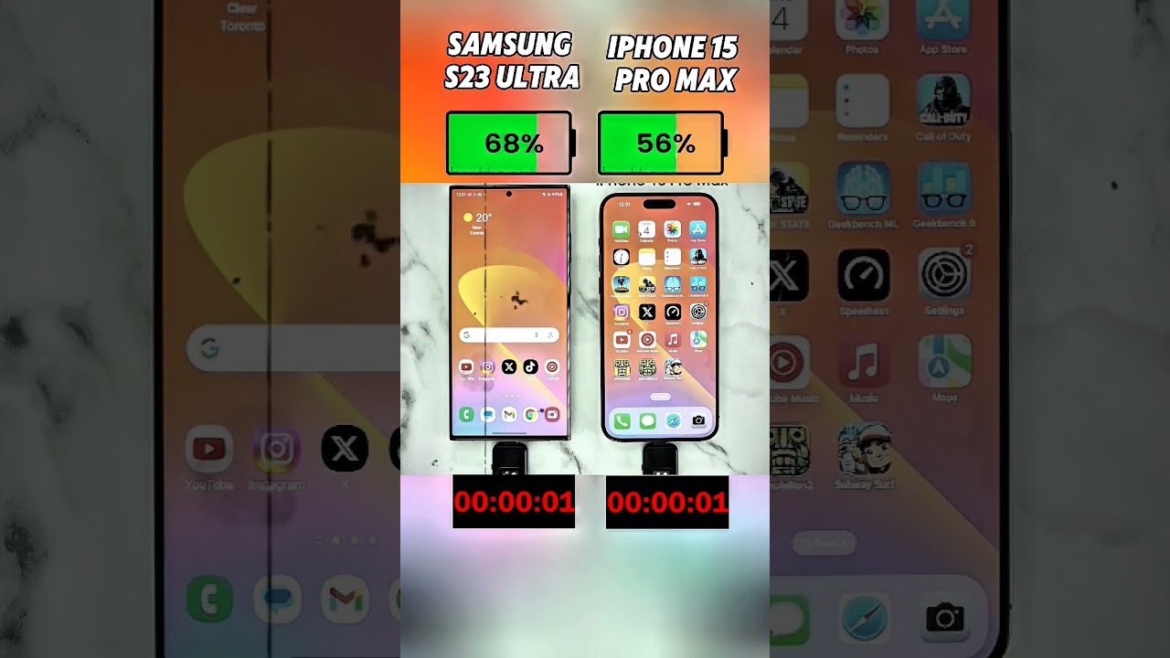Samsung S23 Ultra vs iPhone 15 Pro Max &ndash; Shocking Charging Speed Test! ⚡🔋#shorts #viralvideo