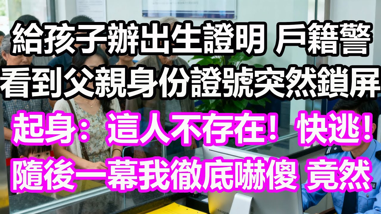 給孩子辦出生證明，戶籍警看到父親身份證號突然鎖屏起身：這人不存在！快逃！隨後一幕我徹底嚇傻，竟然...#淺談人生#民間故事#孝顺#儿女#讀書#養生#深夜淺讀#情感故事#房产#晚年哲理#中老年心語#養老