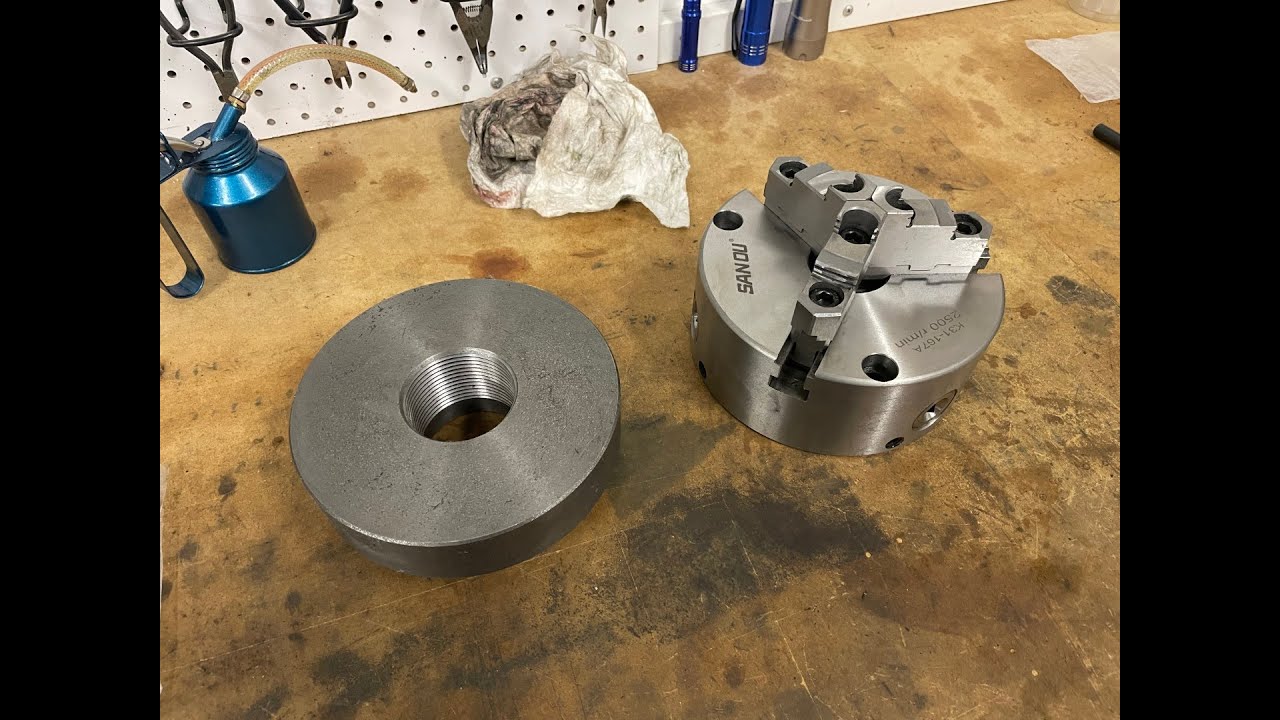 Machining and Mounting a Cast Iron Back Plate for a New Lathe Chuck.