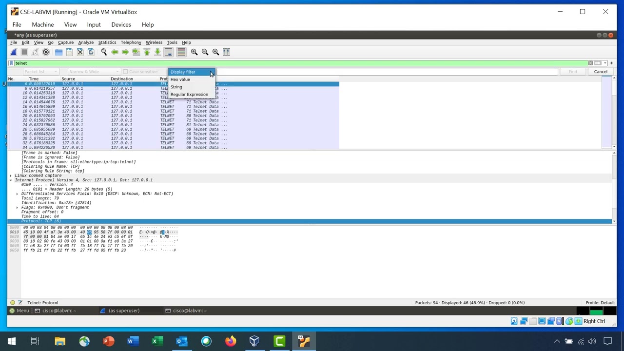 17.CyberOps: Use Wireshark to Compare Telnet and SSH Traffic