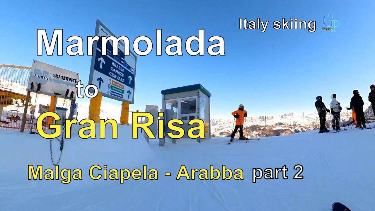 Italy Skiing  Marmolada to the Gran Risa part 2 - Malga Ciapela - Arabba
