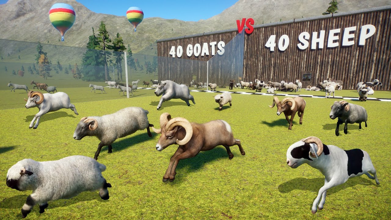 40 Goats VS 40 Sheep Animals Race in Planet Zoo included Dall Sheep, Big Horn Sheep & Alpine Goat