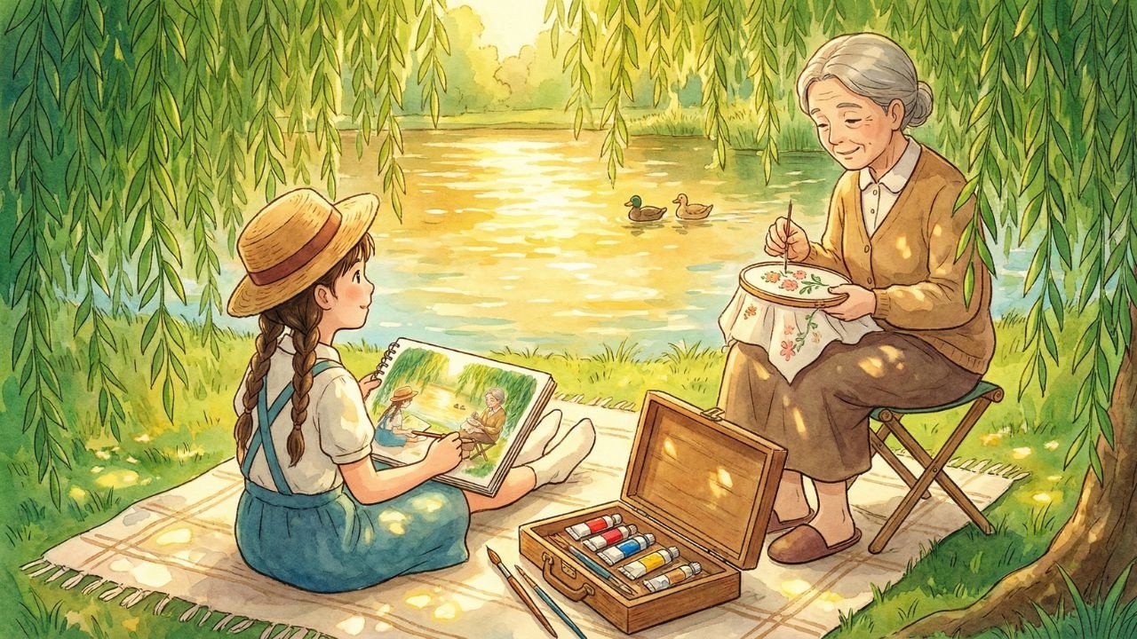 A picnic by the hidden pond | Soft wind, sandwiches, and watercolor dreams | Ghibli Style ASMR