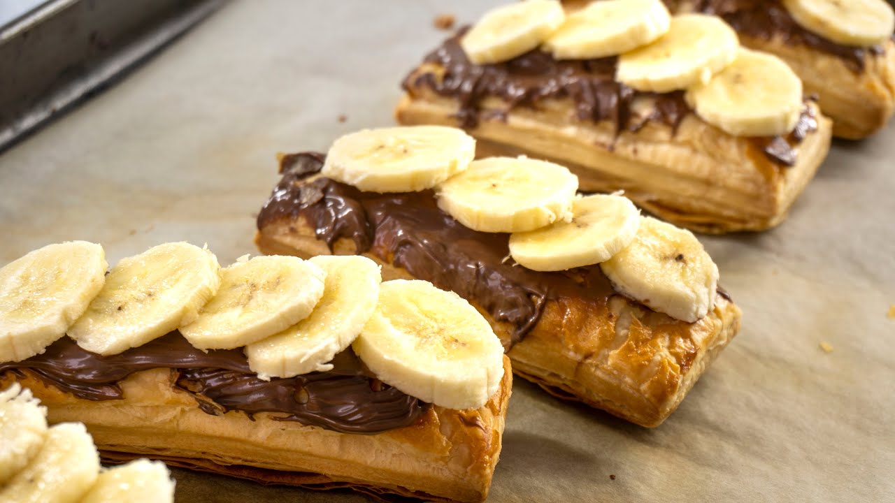Рецепт слоеного теста с банановыми палочками Nutella