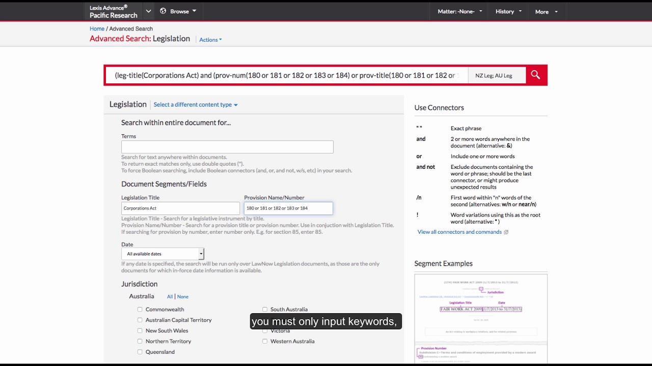 Lexis Advance Tutorial: Advanced Search Legislation Form