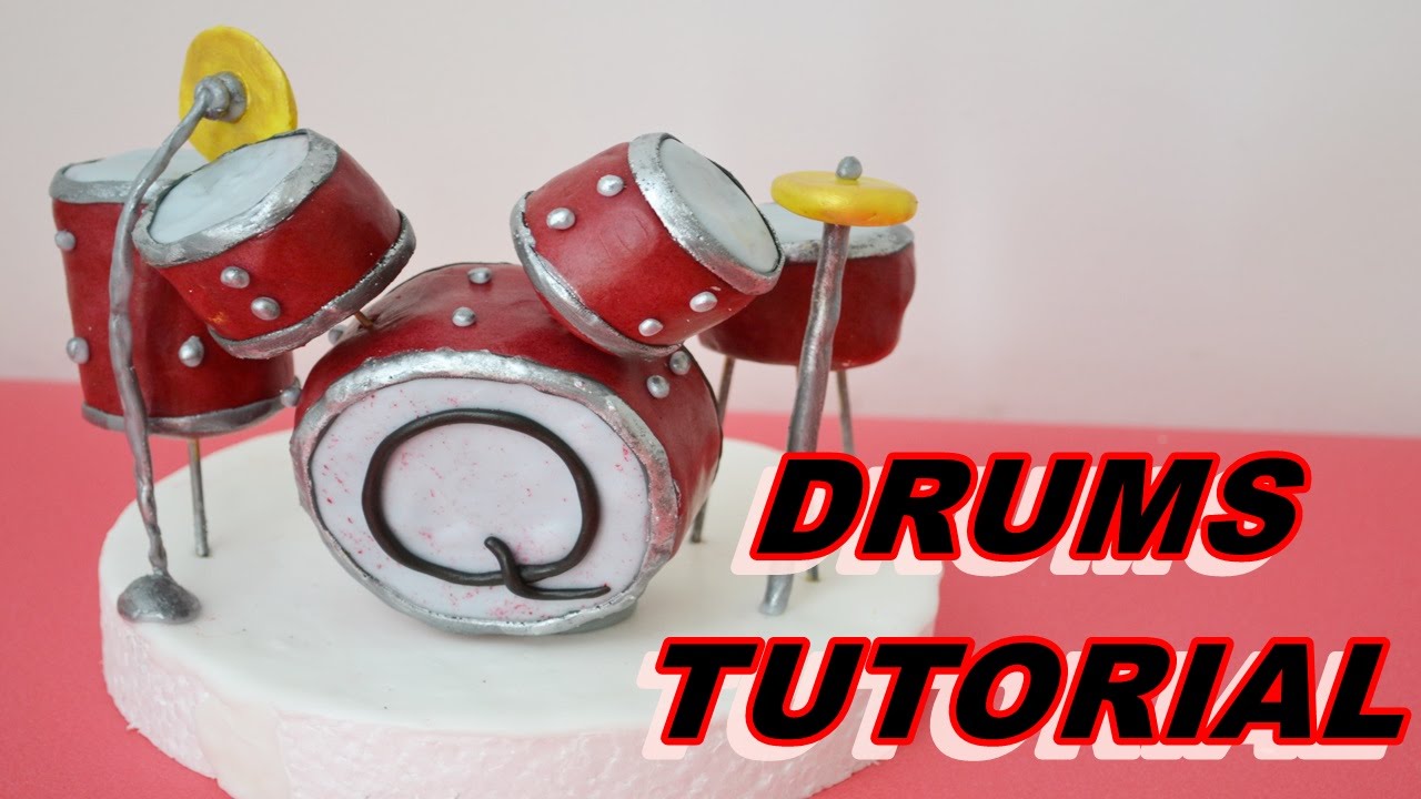 DRUMS TUTORIAL CAKE TOPPER FONDANT SUGAR PASTE TORTA BATTERIA MUSICA MUSIC CAKE