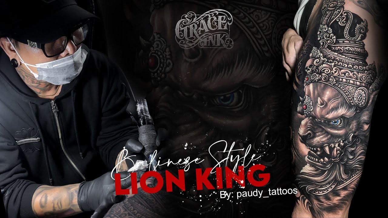 LION KING TATTOO IN BALINESE STYLE DONE BY PAUDY TATTOOS.
