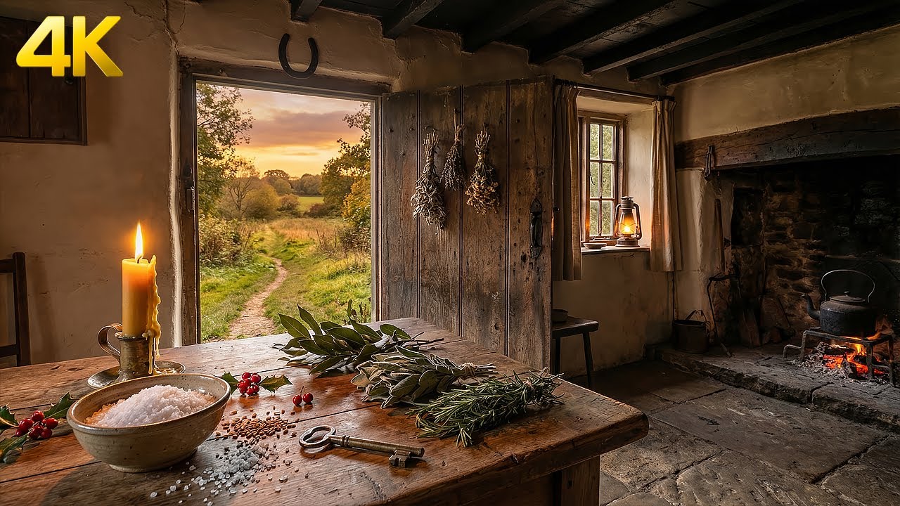Cozy Cottage Ambience at Sunset — Crackling Fireplace & Nature Sounds 🕯️🔥🌿 | No Music
