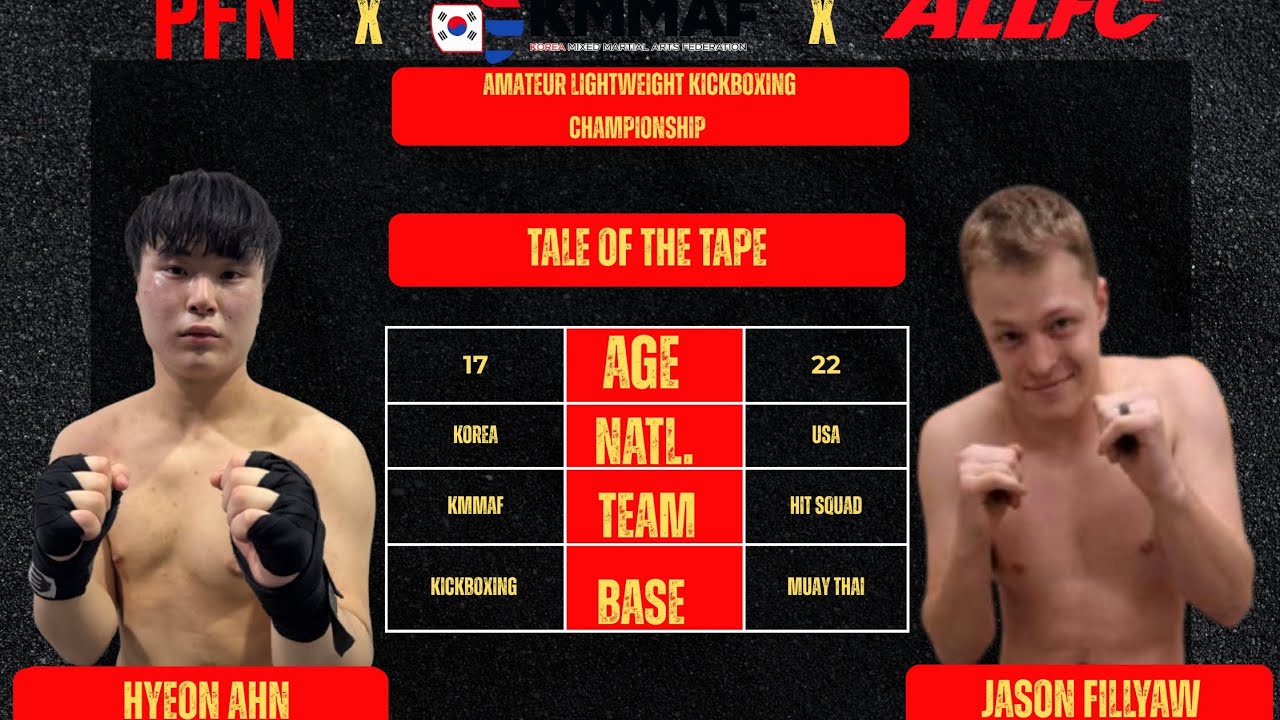 PFN X KMMAF X ALL FC TOURNAMENT SERIES1: Amateur Kickboxing Championship Hyeon Ahn vs Jason Fillyaw 