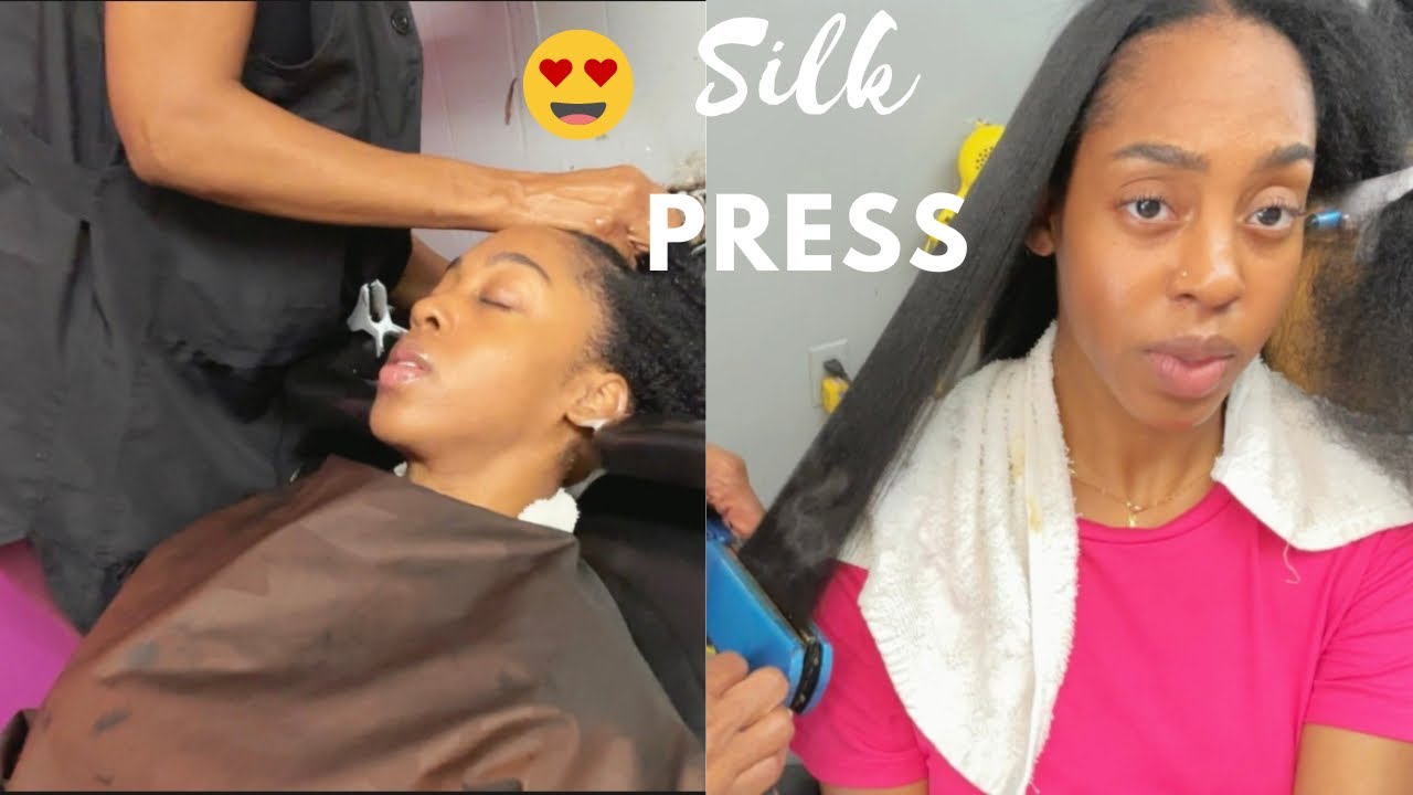 Professional Silk Press Natural Hair| Type 4 Natural Hair Silk Press + Hair Cut!