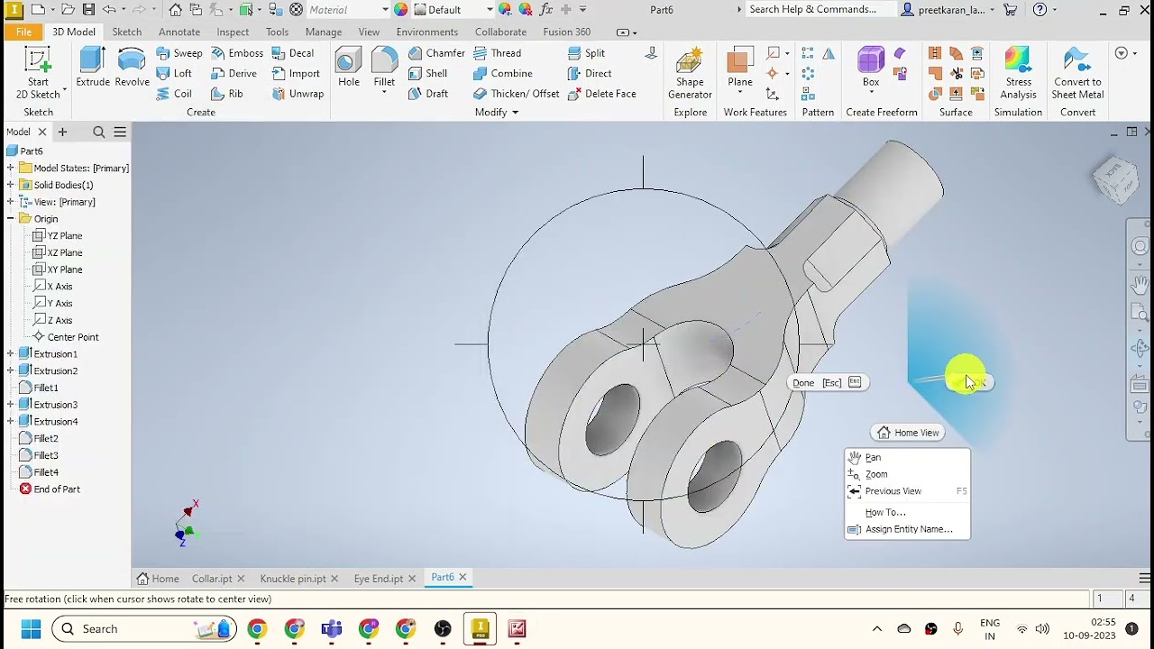 Knuckle Joint - Fork End | Part 4 - FORK END in Hindi - Inventor Tutorial #mechanical #skills