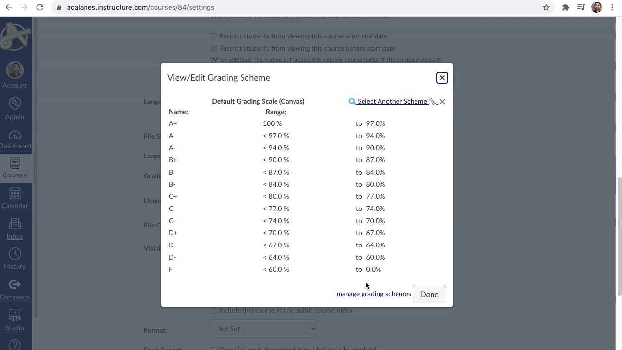 Canvas - Change Grading Scale to Round Up Grade