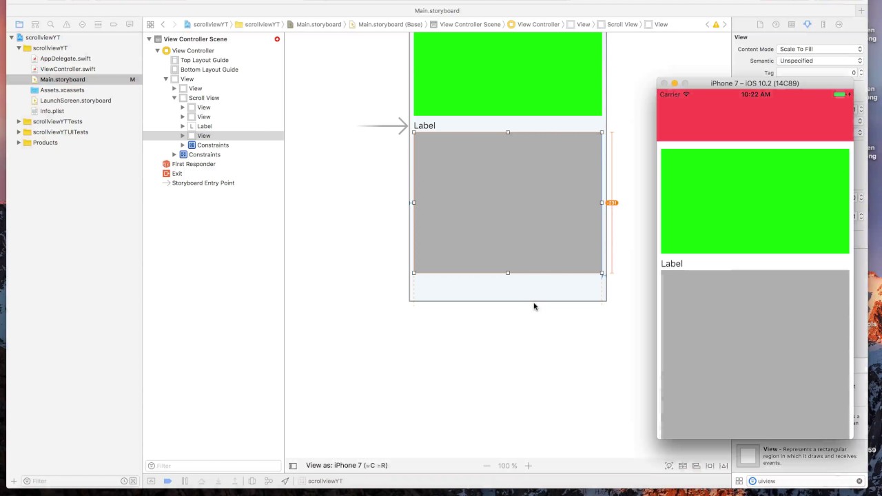UIScrollView without code in Xcode 8.2