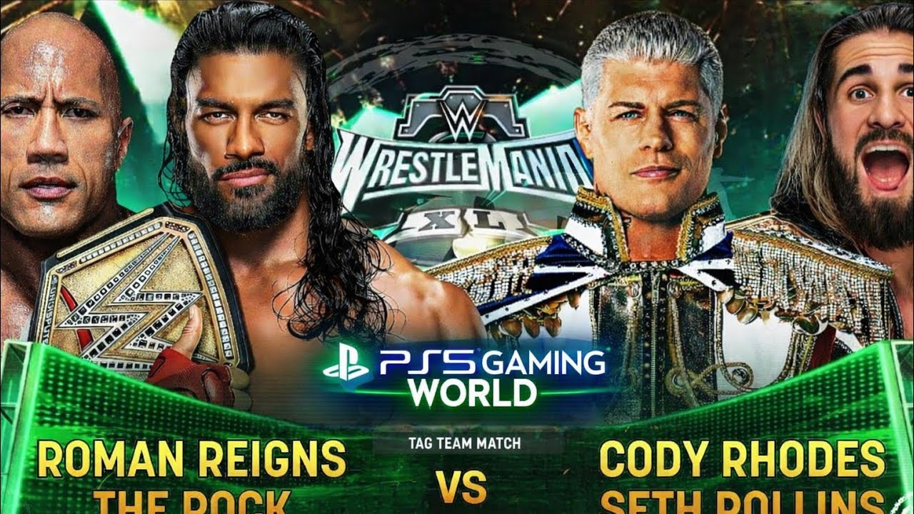 Roman Reigns & The Rock vs. Cody Rhodes & Seth Rollins – WrestleMania XL Saturday#wwe #ps5 #trending