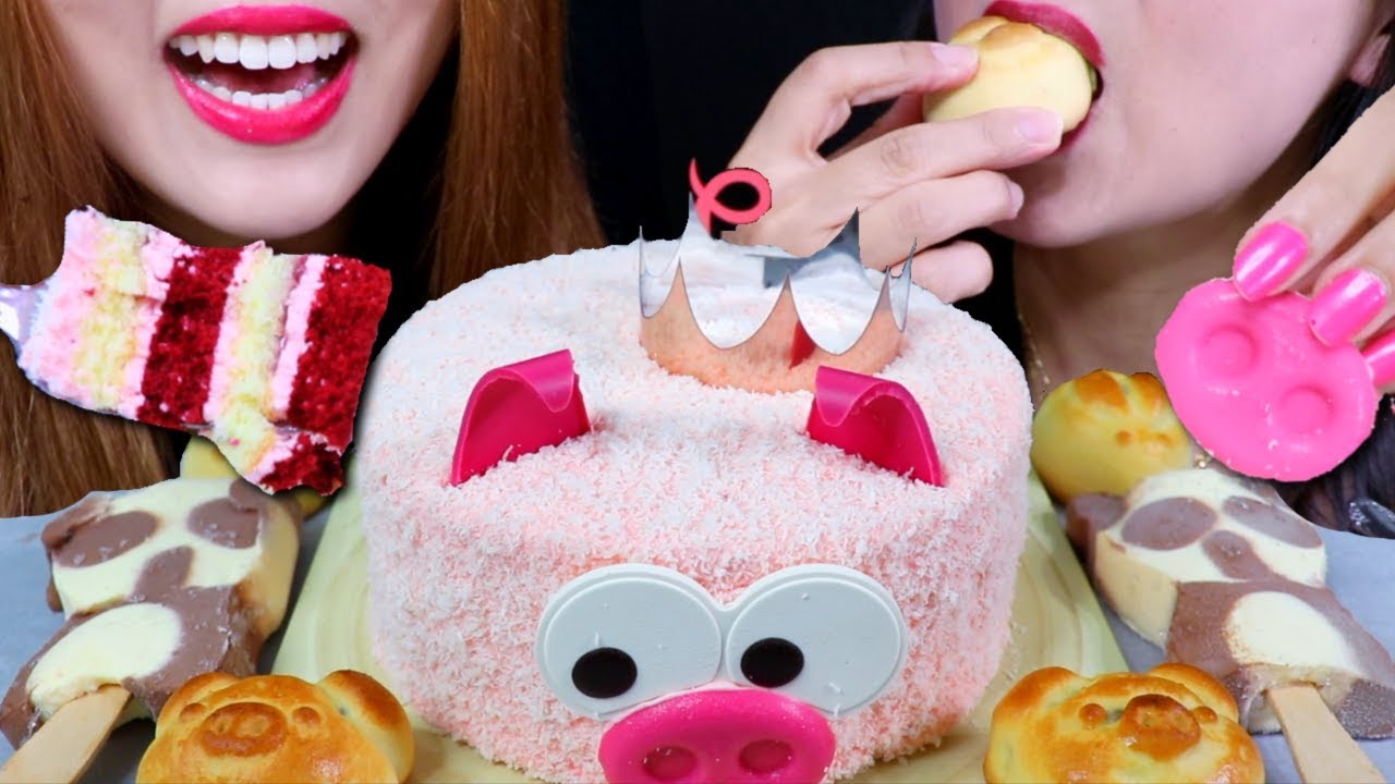 ASMR RED VELVET CAKE, PANDA ICE CREAM, STRAWBERRY MOONCAKE 리얼사운드 먹방 | Kim&Liz ASMR