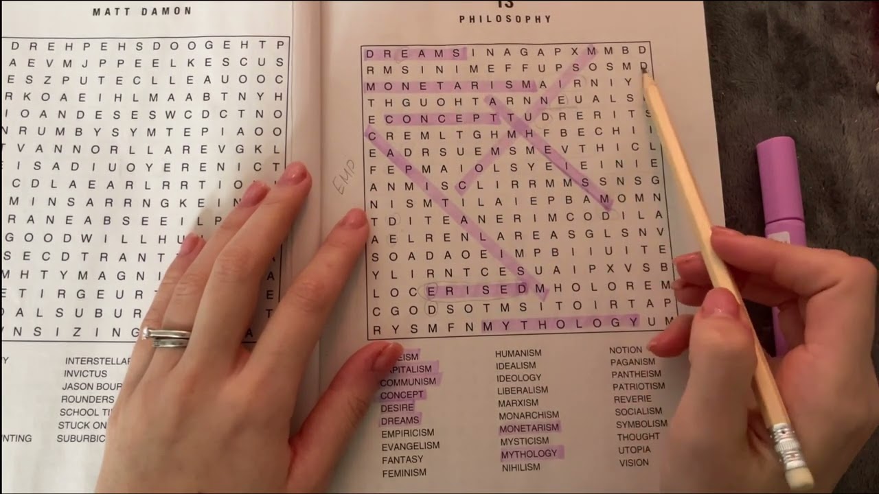 ASMR with WordSearch Puzzle - Clicky Whispering - semi-inaudible