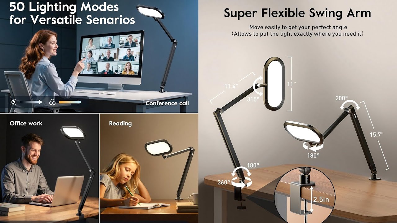 LED Desk Lamp for Home Office, Eye-Care Double-Sided Desk Light with Stepless Dimmable Knob Remote