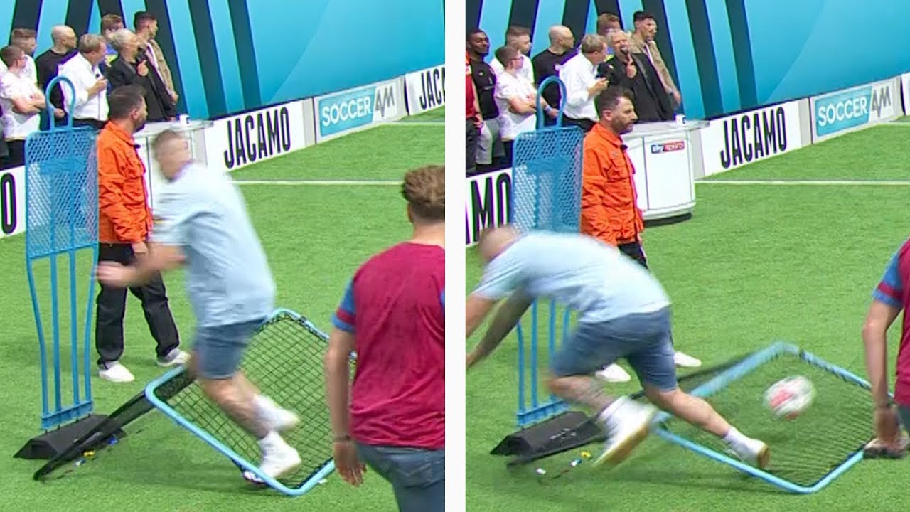Aston Villa fan STACKS it over net in Volley Challenge! (Hilarious)