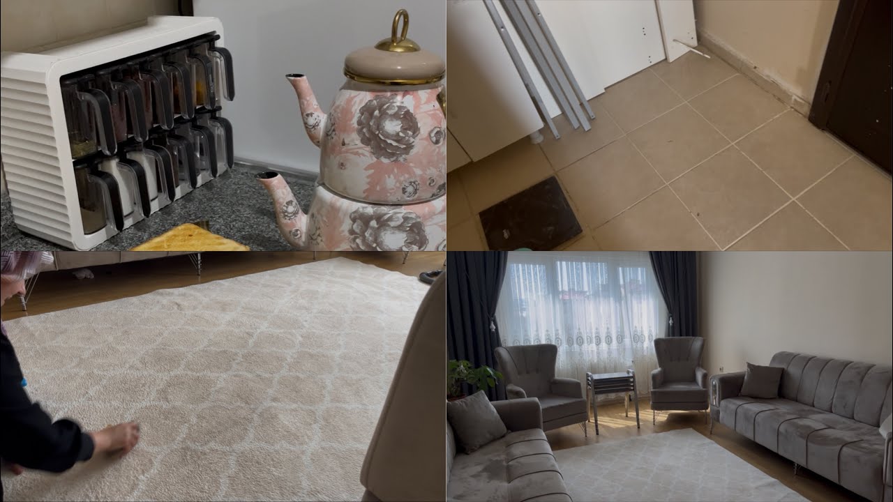 Bayram temizliği salon🧽 yeni perdeler yeni mutfak esyaları🛒evimi yeniden düzenliyorum 🌸