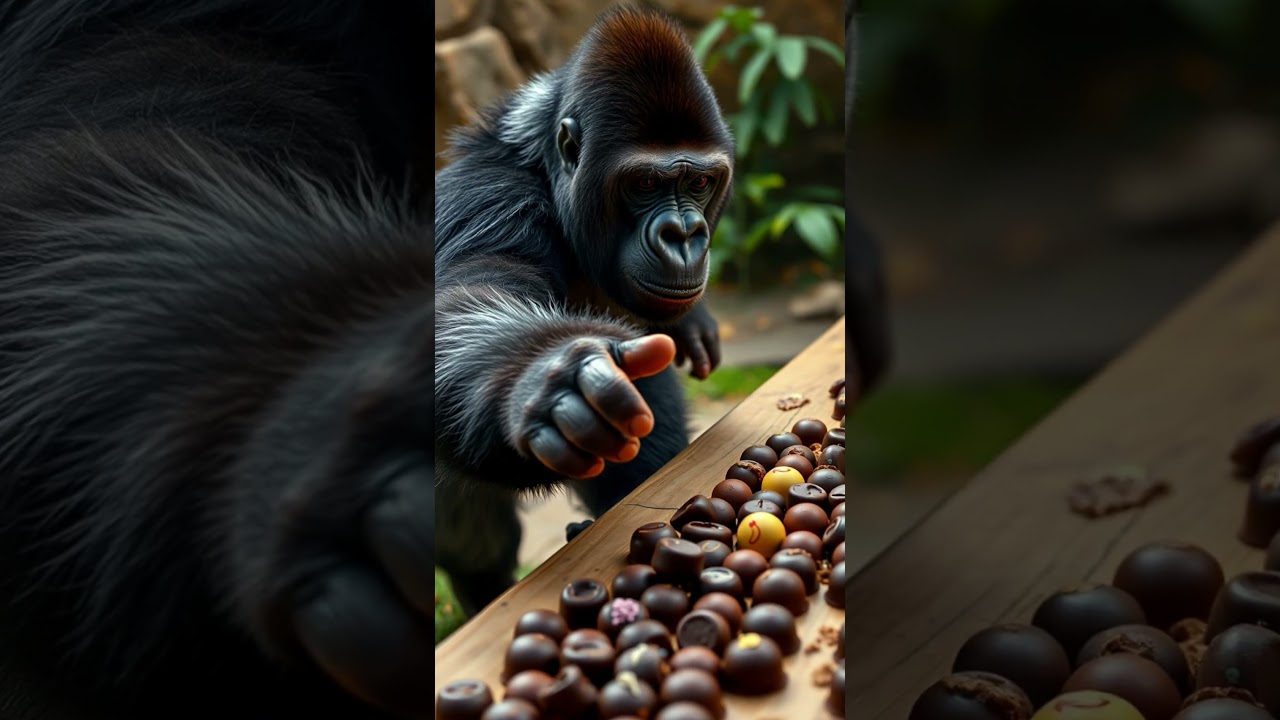 Gorilla steals chocolate to feed his family #ai #animation #viral