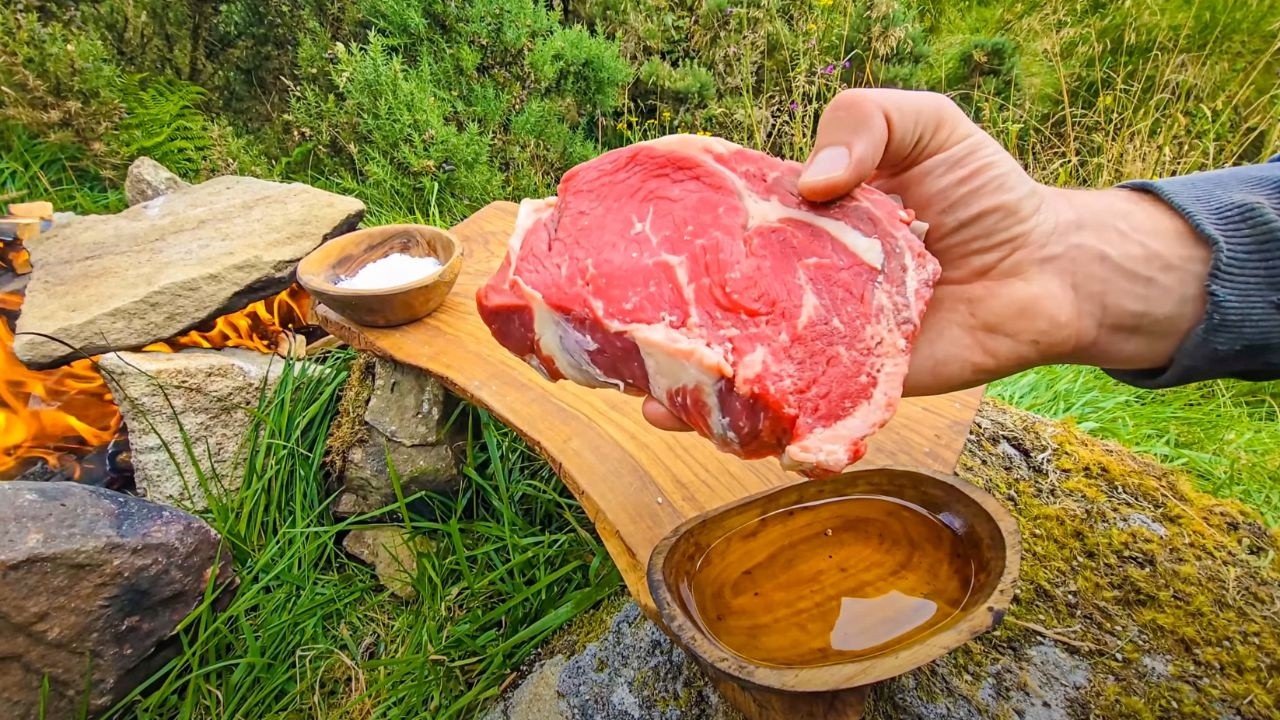 Primitive Meats Cooked on ROCKS in Nature | ASMR Relaxing Cooking