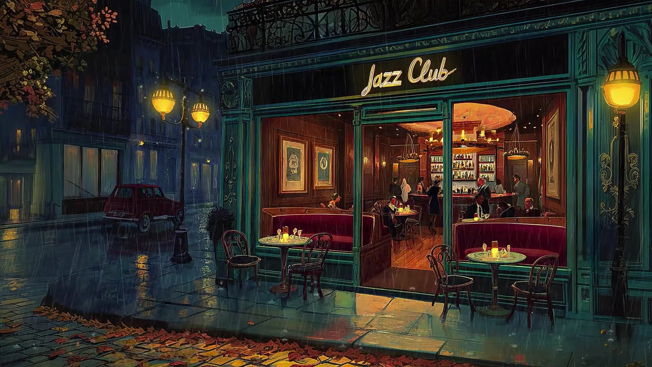 vintage jazz playing in another room and it&rsquo;s rainning (soft rain sounds)