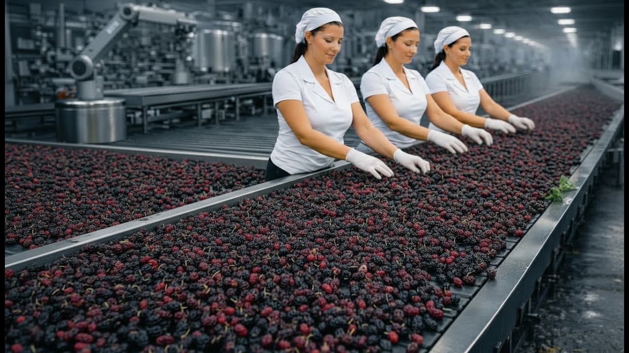 Inside a Modern Dried Mulberry Factory: Fresh Mulberries to Sweet Dried Snacks (Full Process)