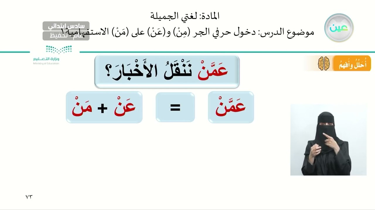 دخول حرفي الجر من وعن على (من) الاستفهامية 1 - لغتي الجميلة - سادس ابتدائي