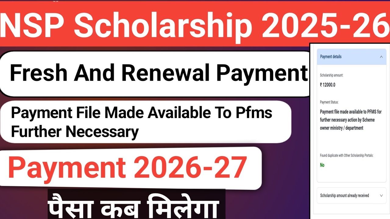 NSP 2025-26 Payment Update | Fresh And Renewal | Payment File Made Available |  NSP Payment