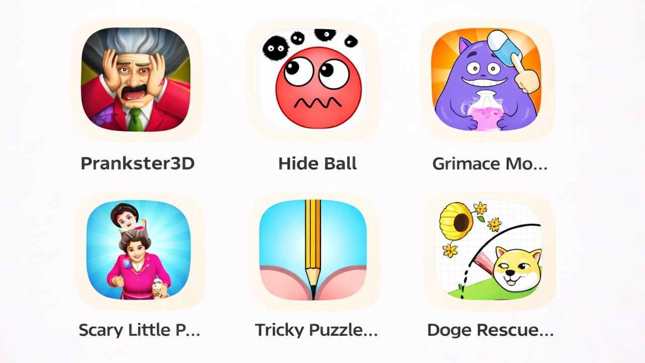 Grimace Monster Scary Survival, Prankster 3D, Tricky Puzzle, Doge Rescue, Scary Little Prankster