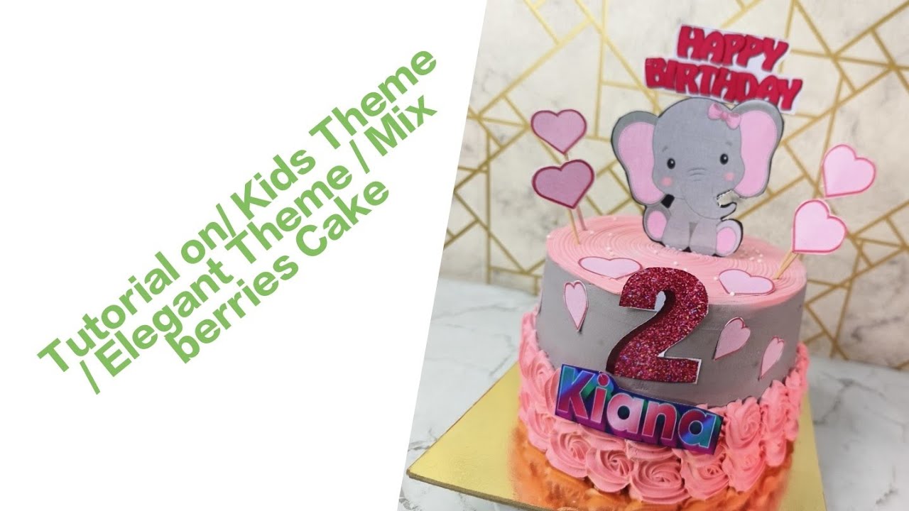 Tutorial on - 2nd b'day Cake design / Elegant Theme # one kg very berry cake #like #subscribe #kids 