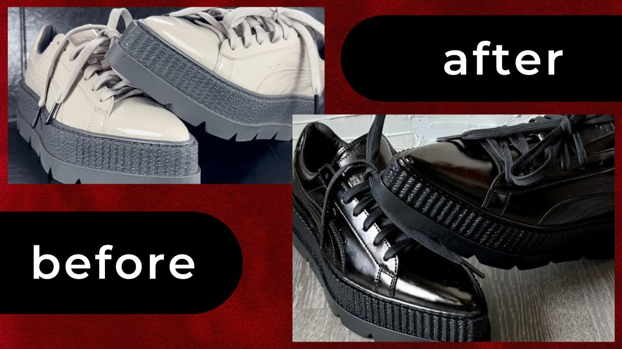 DIY shoe dyeing transformation | fenty puma patent leather creepers (Rihanna would be so proud)