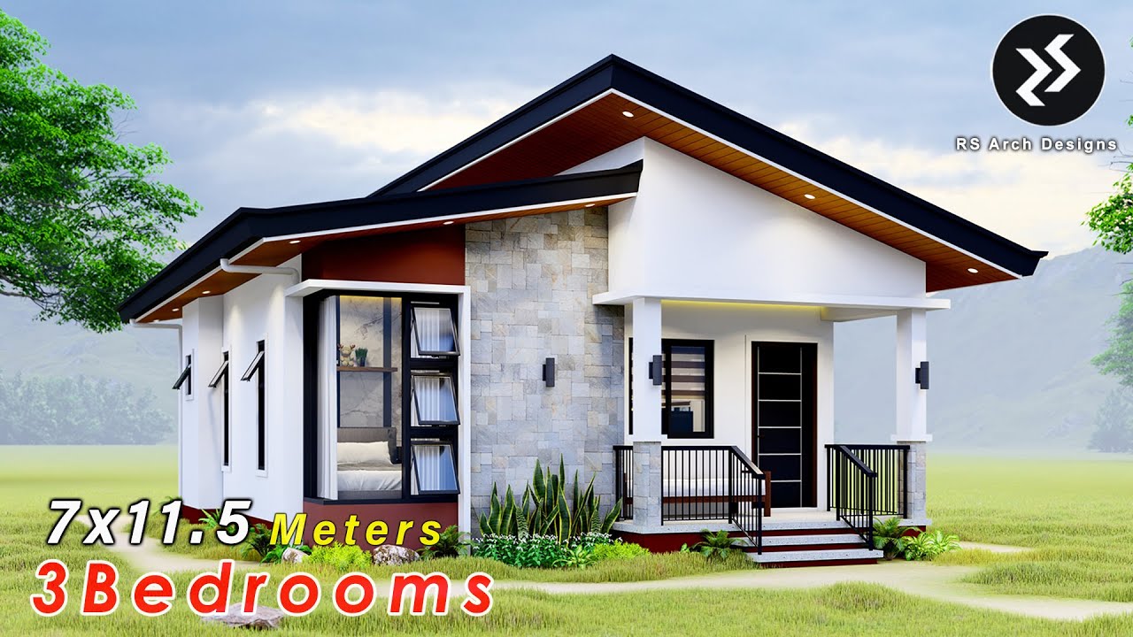 SMALL HOUSE DESIGN with 3 Bedrooms | 7x11.50 meters | Pinoy House Design Idea