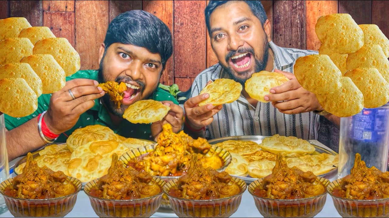 Puri And Chicken Kosha || Mukbang Series With Bhai || 🥘🥘🥞🥞 #mukbang #fypシ゚viral