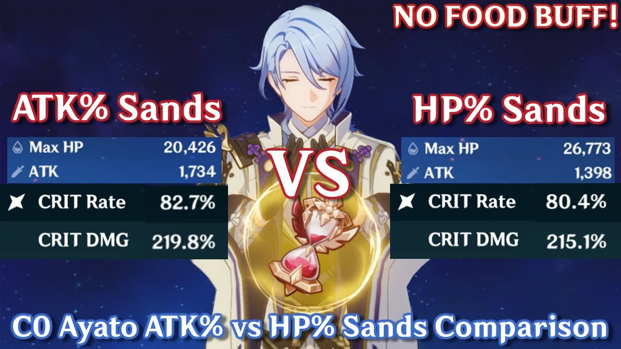 Ayato Artifact Comparison of ATK vs HP Sands of Eon Showcase | Genshin Impact