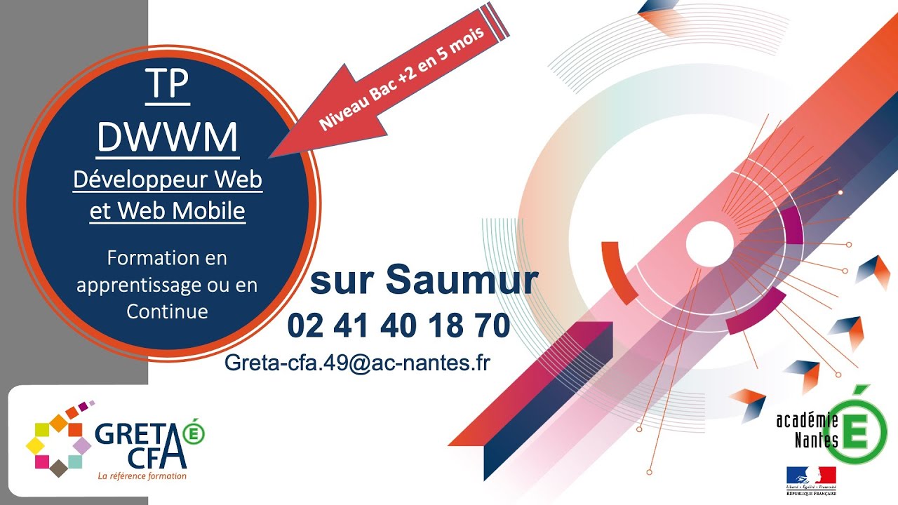 Formation TP Développeur Web et Web Mobile (DWWM) sur Saumur