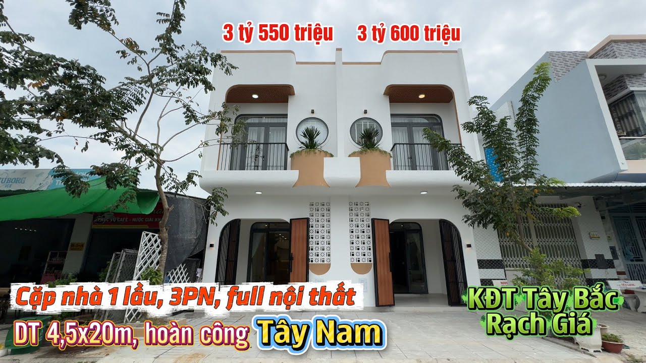 Cặp nhà phố 1 lầu, 03PN, tặng full nội thất sang trọng, KĐT Tây Bắc, Rạch Giá