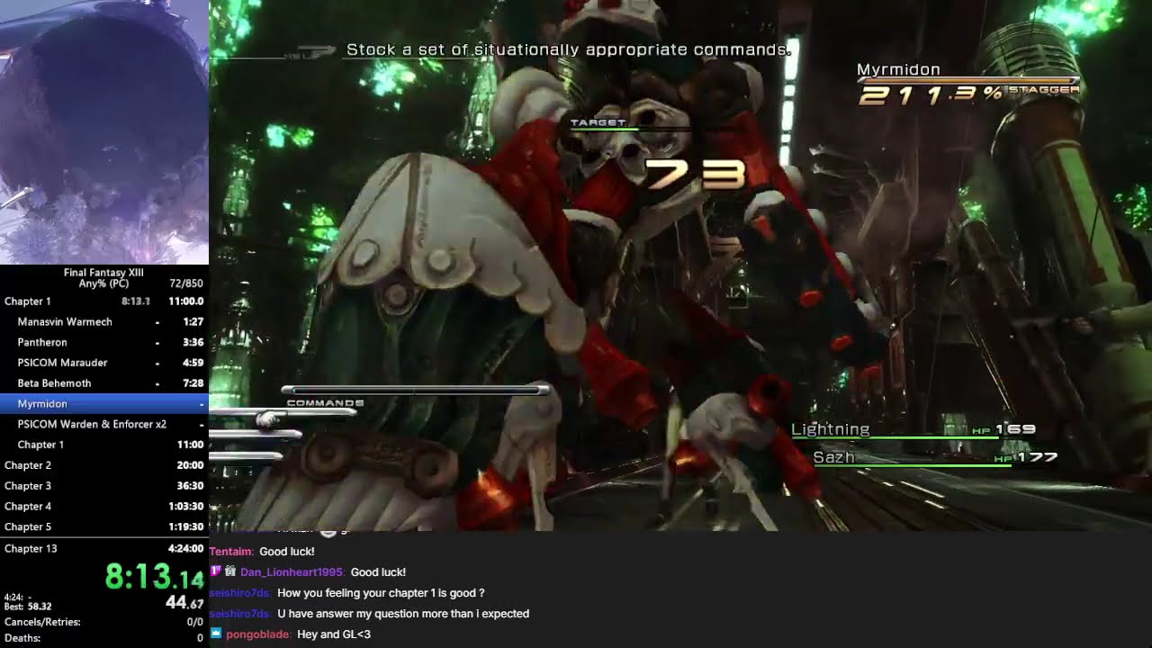 FF13 any% Speedrun in 4:24:17.53 (WR as of 08/03/2025)