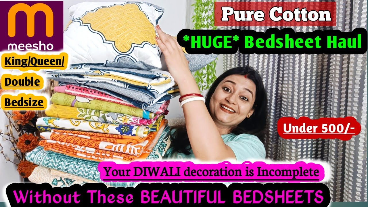 *HUGE* Meesho Haul💕Pure Cotton Bedsheet under 500/-🪔Diwali Special Home Decor Haul✅ Meesho Sale Haul