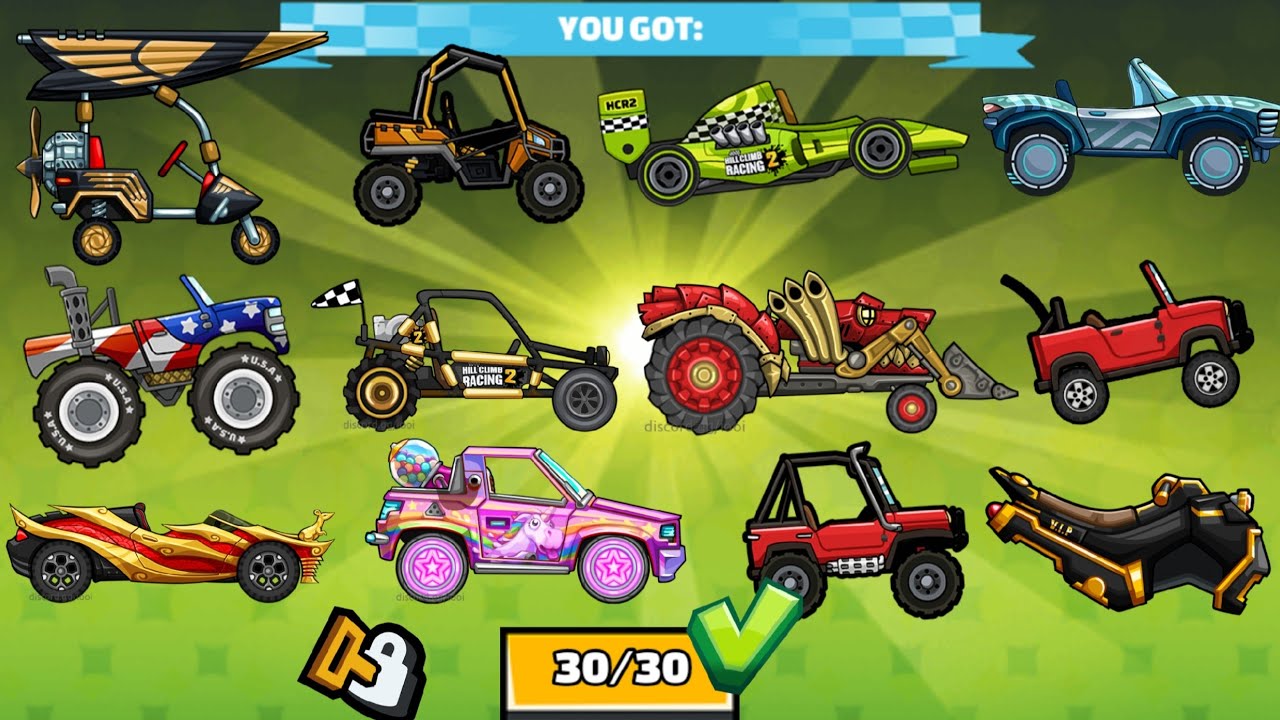 Я ОТКРЫЛ ВСЕ 30 МАШИН В HILL CLIMB RACING 2