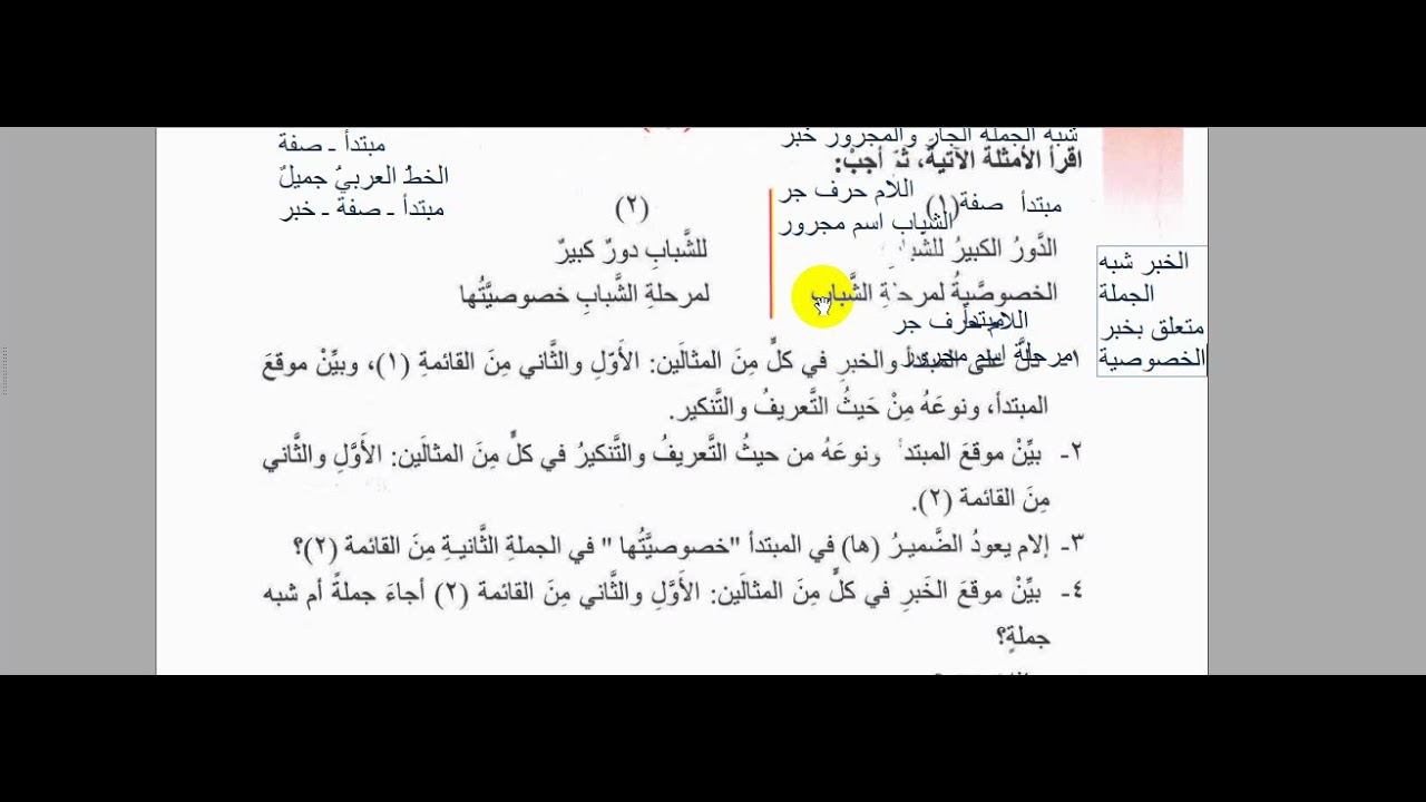 تقدم الخبر على المبتدأ للصف السابع كامل مع التدريبات