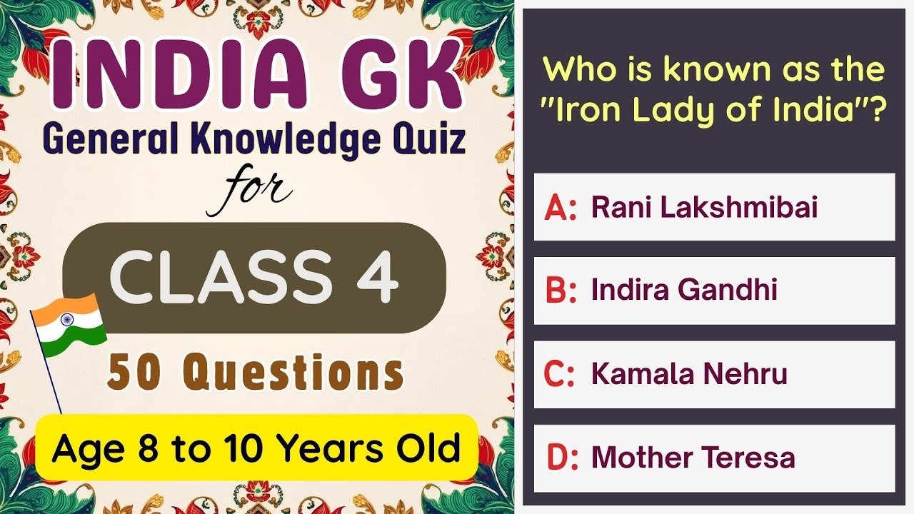 India GK Quiz for Class 4 | 50 MCQs | Age 8–10 Years Old | India General Knowledge Test for Kids 🇮🇳