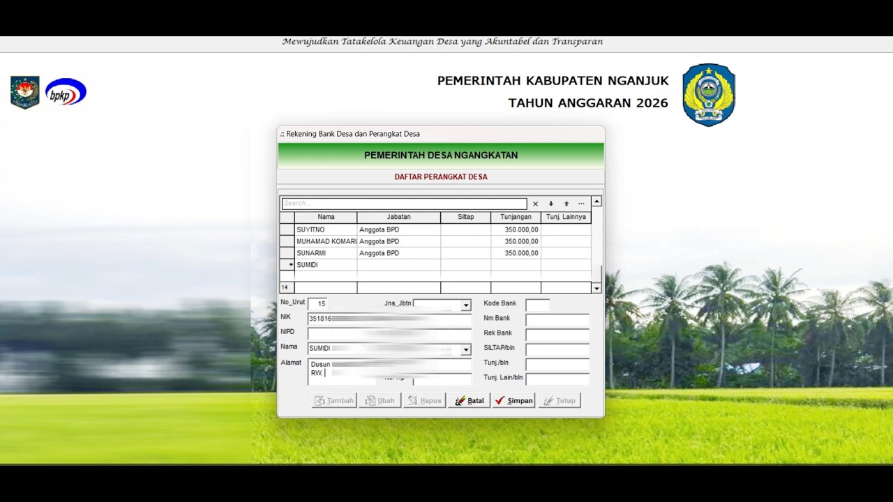 Cara Entry Daftar Nominatif dan SPP Tunjangan BPD di SISKEUDES 2026