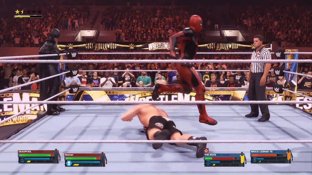 Deadpool and Batman vs The Rock and Brock Lesnar in wwe2k24 |wwe2024|  #wwe #wrestling