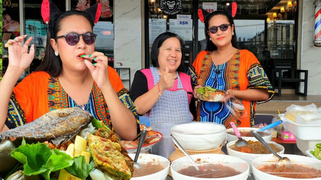 ผักฟรีไม่อั้น!!! ข้าวคลุกน้ำพริกป้าสุ น้ำพริก8อย่าง ขายถูกมากๆ ลูกค้าแน่นทำไม่ทัน