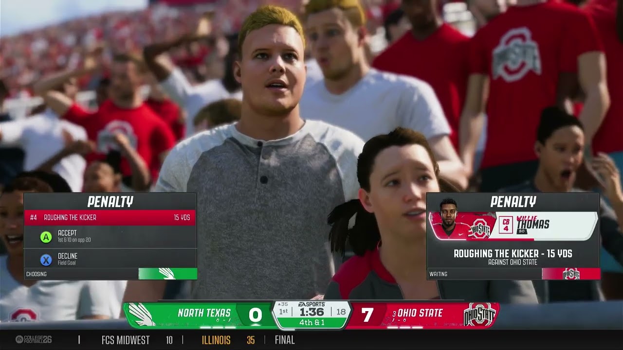 College Football 26 0-1 North Texas @ #3 1-0 Ohio State Year 3