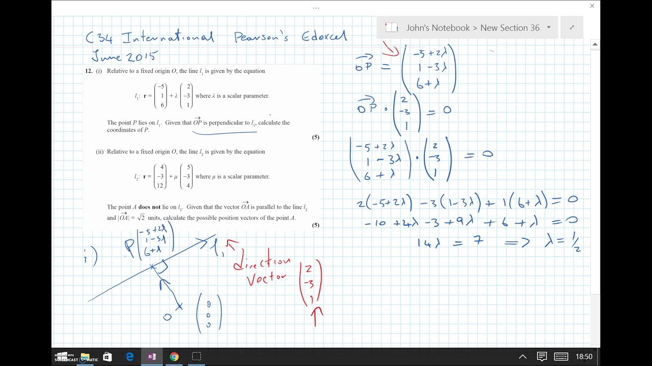 C34 Pearsons June 2015 Vectors Question