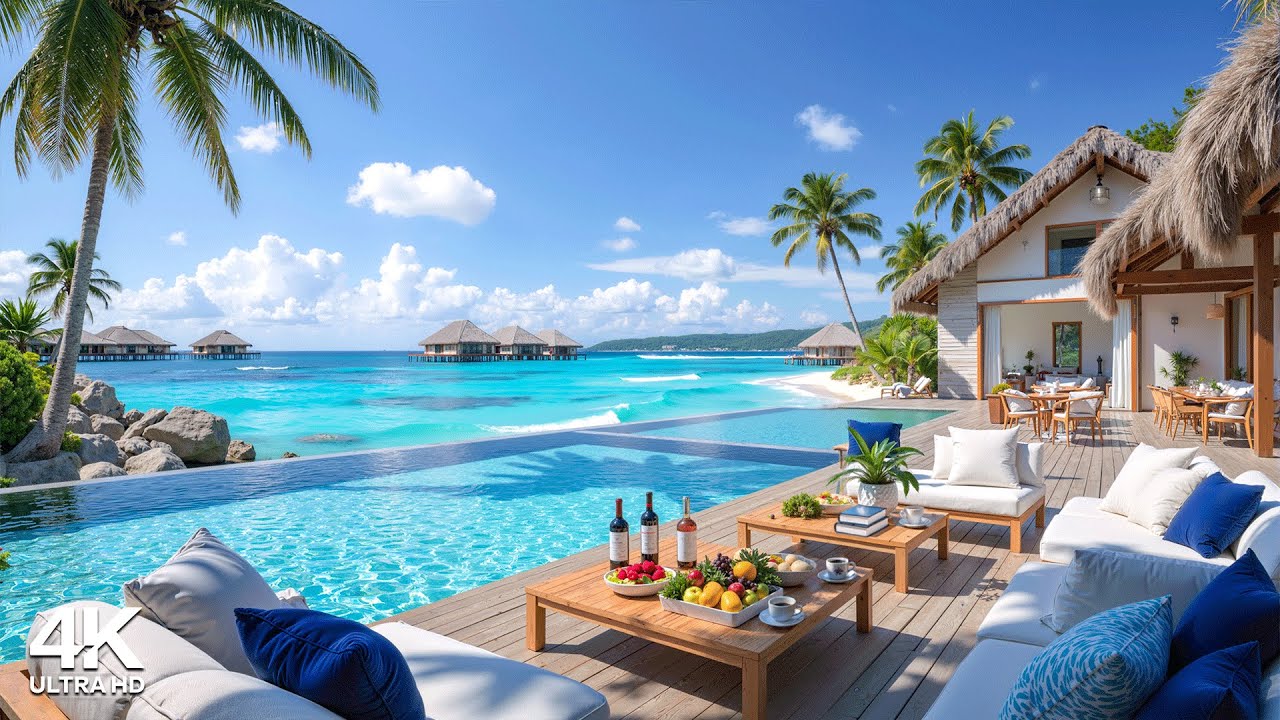 Smooth Seaside Jazz at Tropical Resort Ambience ~ Relaxing Bossa Nova Guitar & Soft Waves for Study
