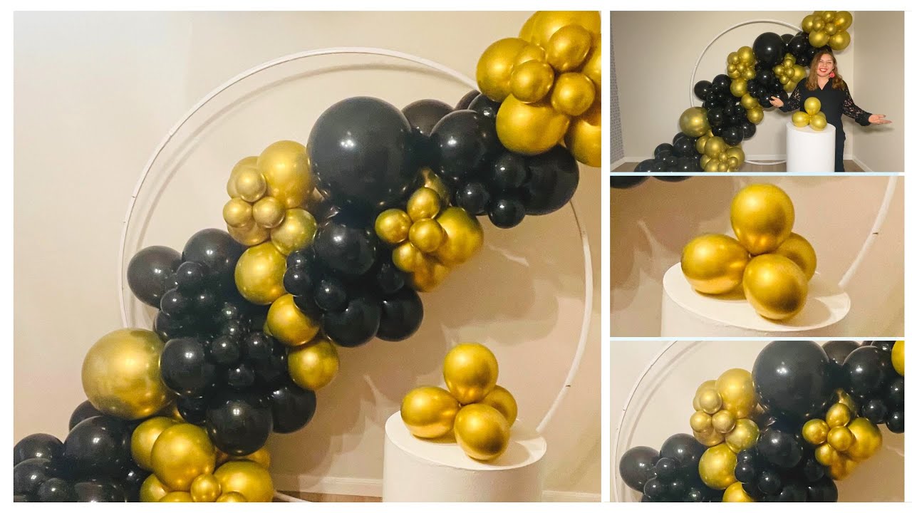 Como Hacer Un Arco De Globos E Instalarlo En Un Aro Panel Circular Con Base Redonda Negro Y Dorado